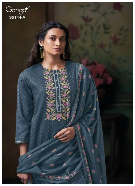 Terrie 5144 By Ganga Cotton Satin Embroidery Work Salwar Kameez